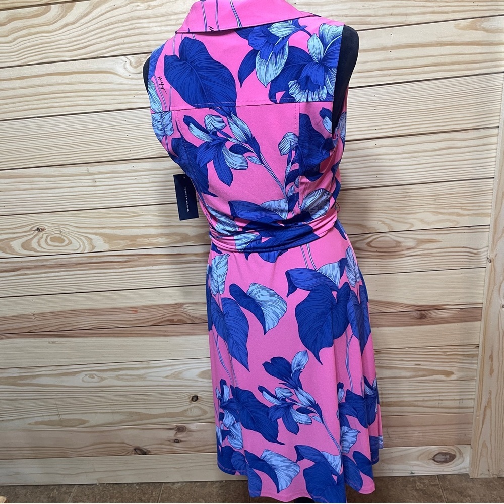 NWT Tommy Hilfiger Sleevless Dress Palm Tree Leaves Pink and Blue Midi Size 4 - Picture 9 of 14